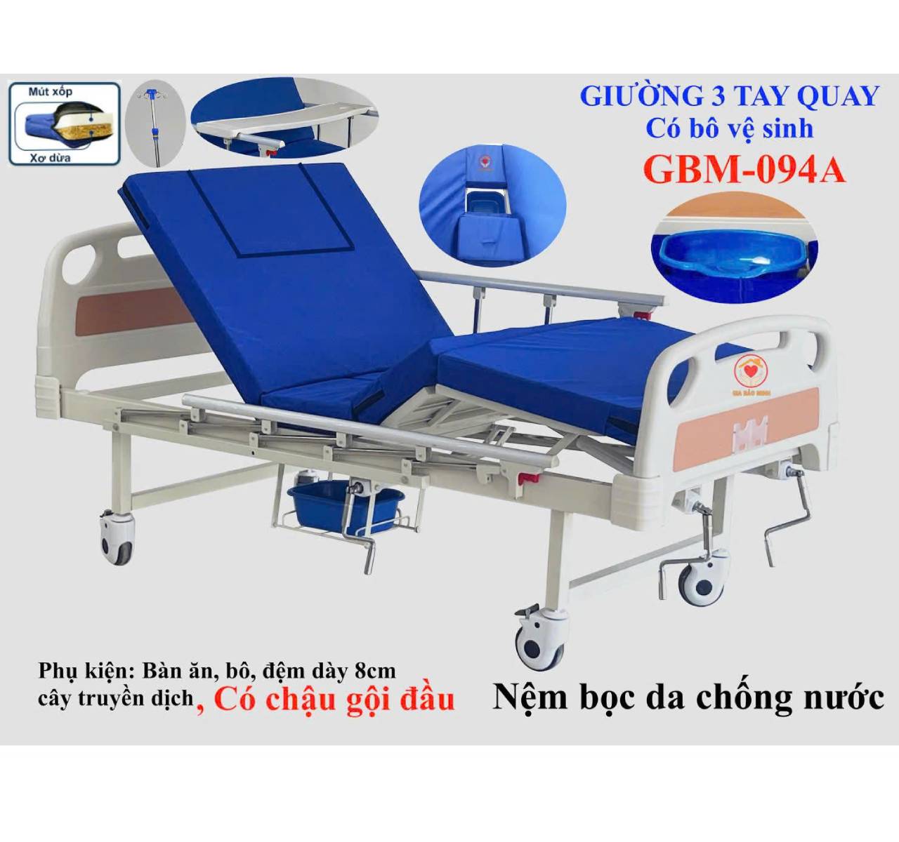 GIƯỜNG 03 TAY QUAY CÓ BÔ GBM-094A